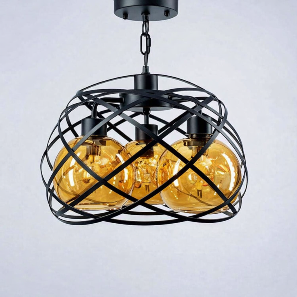 Люстра современная в стиле Loft на три янтарных плафона (11532/3 2)