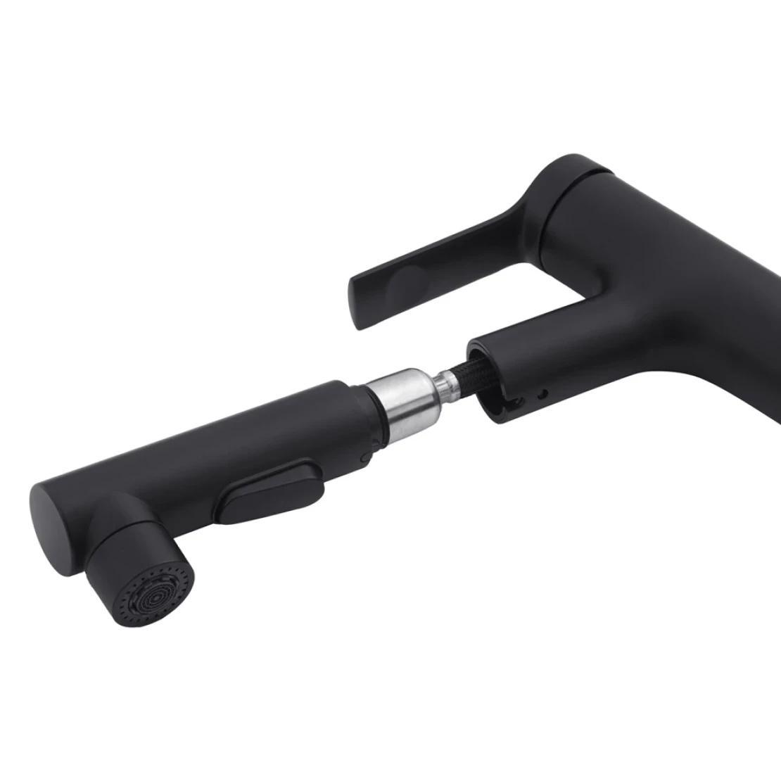 Смеситель для раковины Kroner KRP Edelstahl Klassisch SCH030-T врезной с выдвижным изливом Черный (CV032497) - фото 6