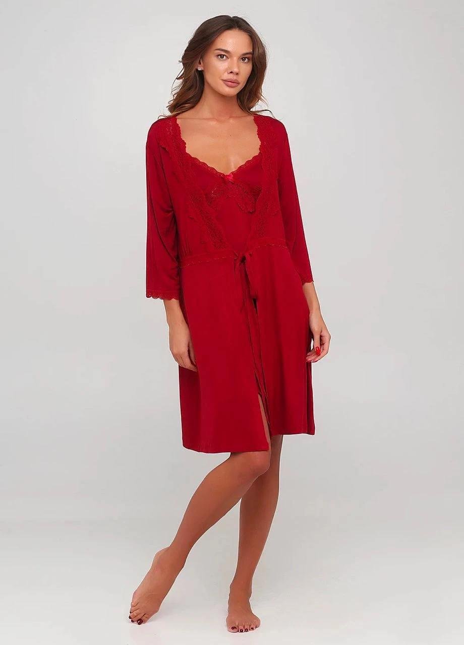 Комплект ночная рубашка женская/халат Cotpark L Красный (16073-02-L)