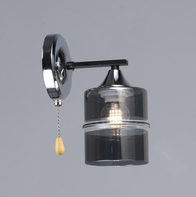 Бра настінне Valeso зі скляним плафоном одинарне Е27 B K2286/1W BK+CH 60W Чорний/Хром (28686788)