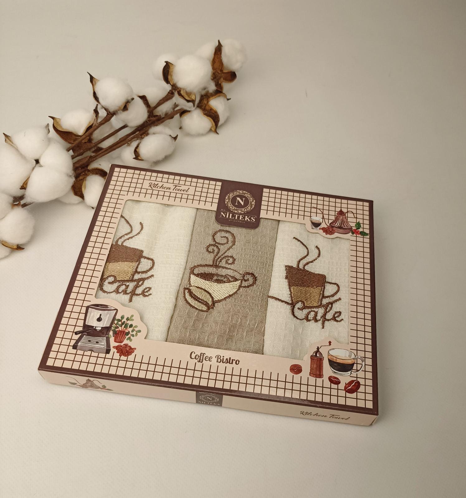 Набор вафельных полотенец Nilteks Classy Coffee 3 шт. (CN37659) Набор вафельных полотенец Nilteks Classy Coffee 3 шт. (CN37659)