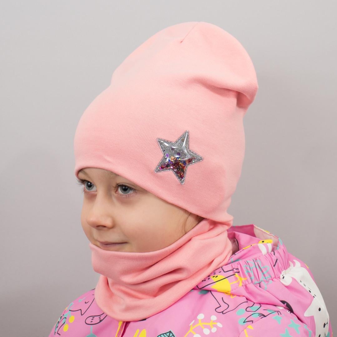 Дитяча шапка з хомутом Kahta "Зірка" р. 52-56 Рожевий (OC-574)