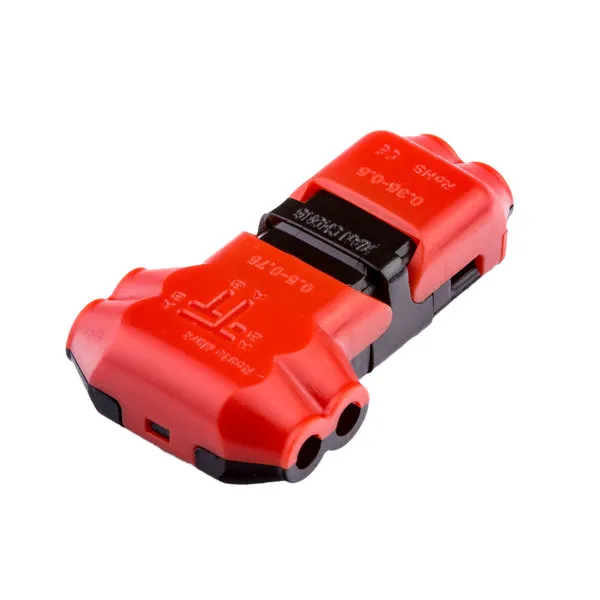 Клемма проходная Tactix 0,35-0,5/0,5-0,75 мм2 10А 1-2+1-2 одинарная Т-подобная 28,6х16,6х6,7 мм Красный (T2)