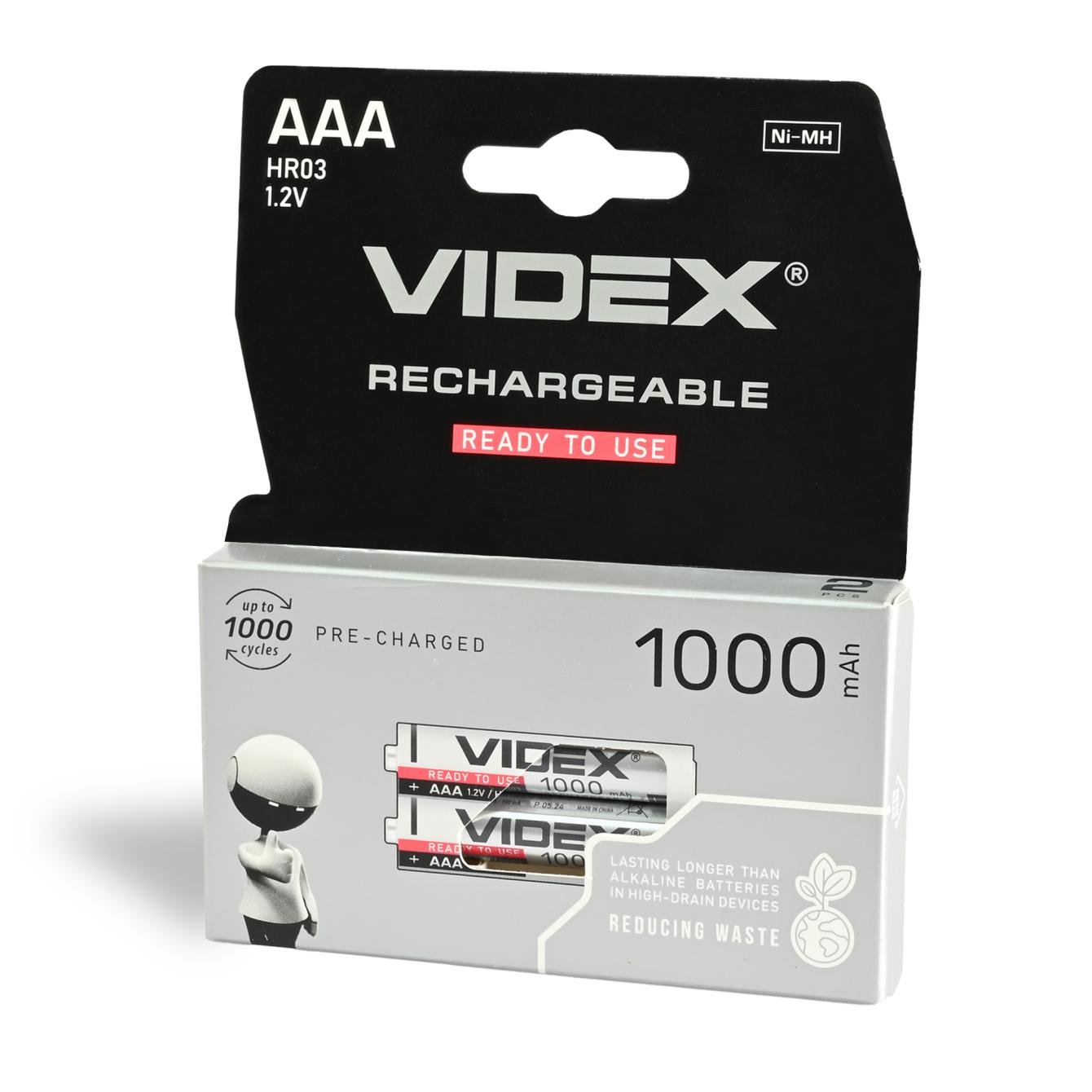 Акумулятори Videx 1,2 В HR3/AAA 1000mAh double blister/2 шт. (HR03/1000/2DB)