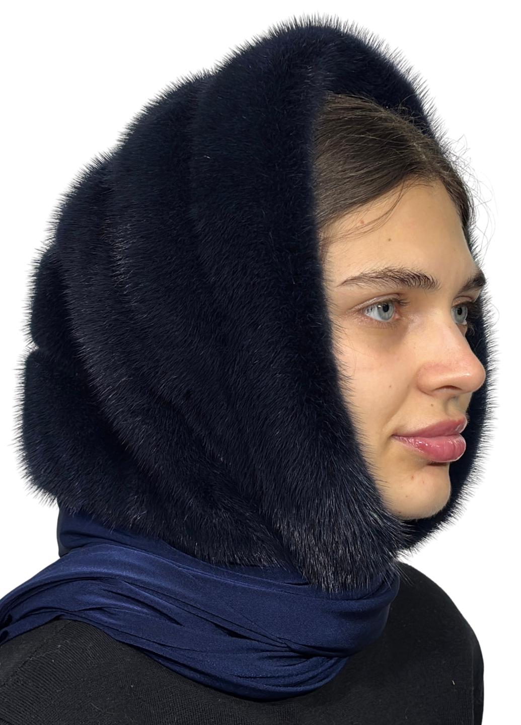 Женский платок из меха норки Меховой стиль Ракушка Синий ирис One size (002/K)