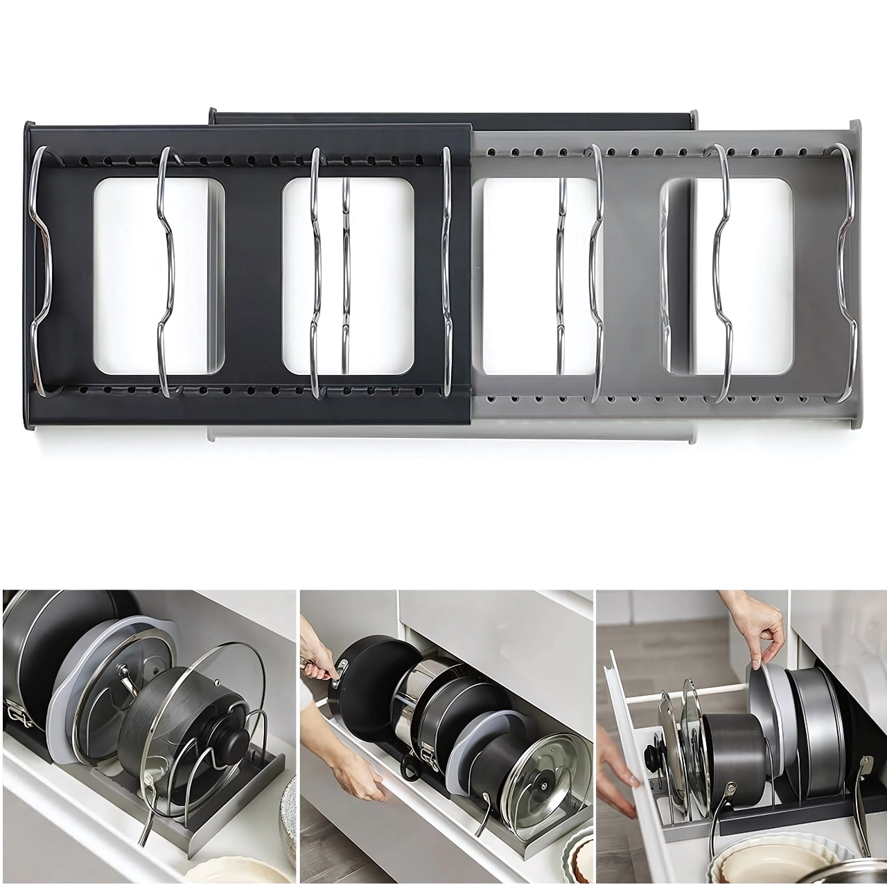 Органайзер для крышек раздвижной кухонный Серый (80230081) - фото 5