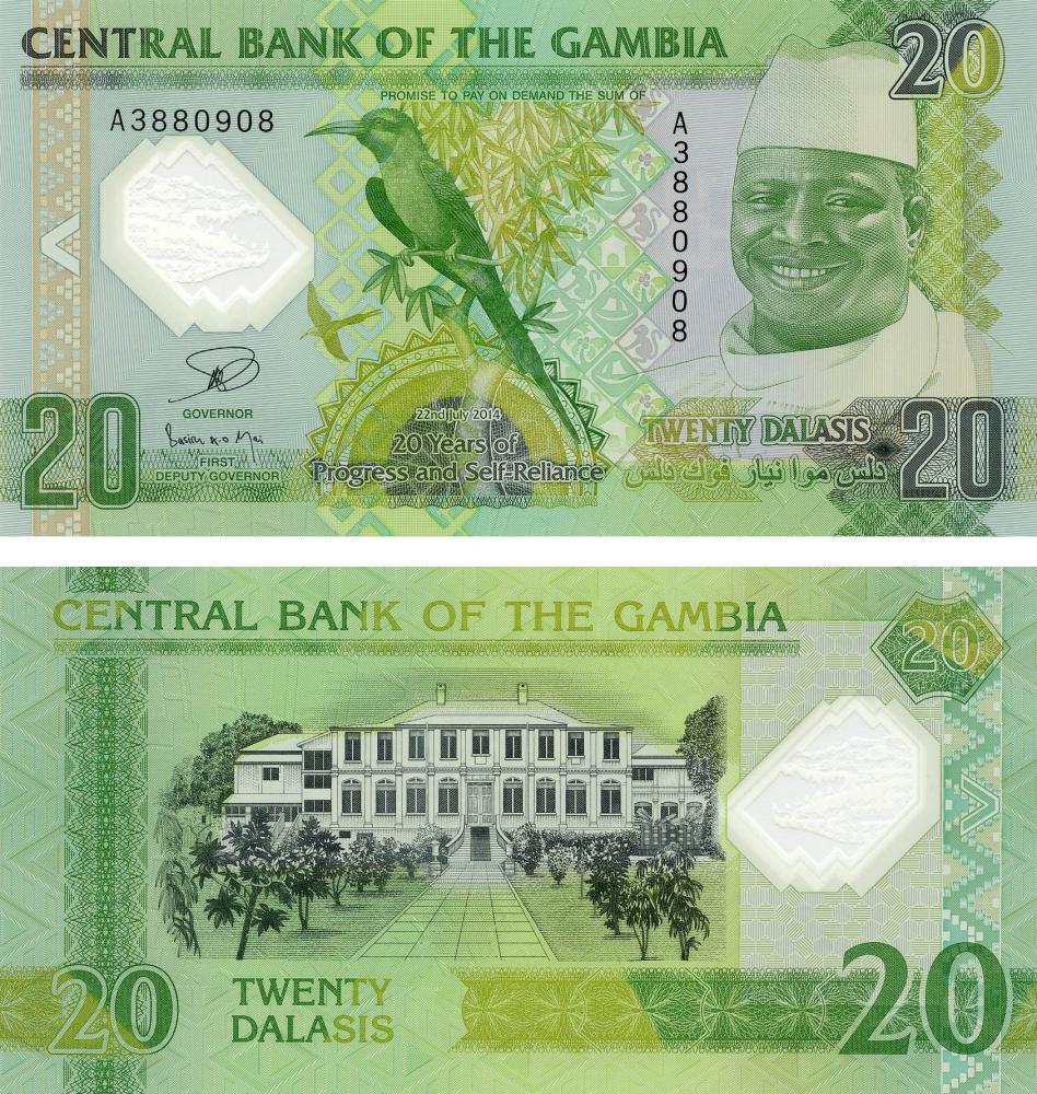 Колекційна банкнота Гамбія 20 даласі 2014 Полімер UNC P30 (Б06599)