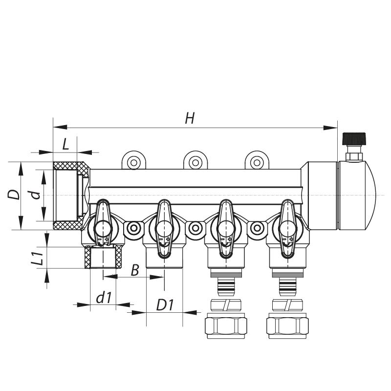 Коллектор для водопровода KOER KP2557 4 контура 40х20 мм (63844) - фото 2