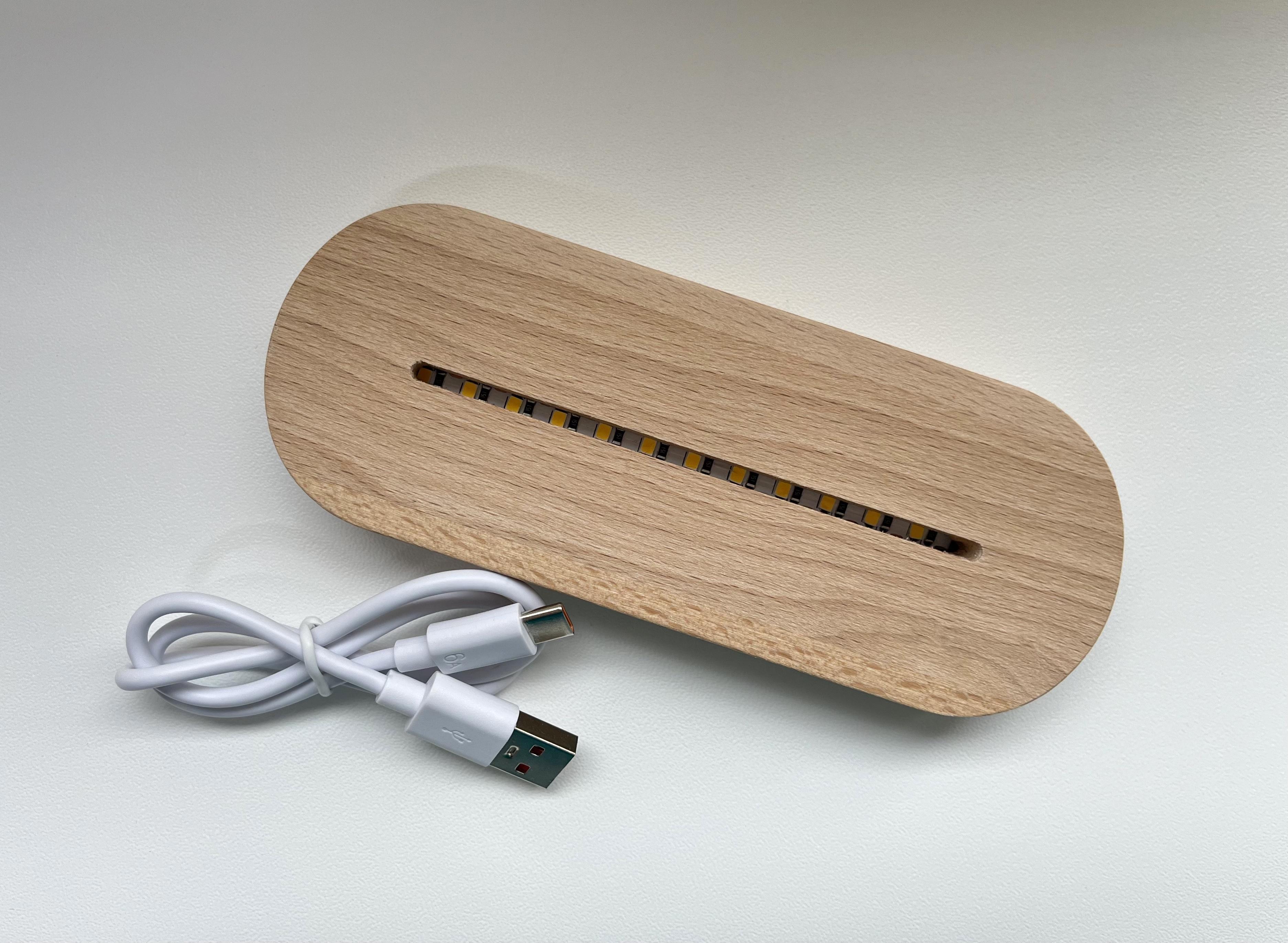 Подставка деревянная с LED подсветкой USB-Type-C для стекла акрила А6 (PA6)
