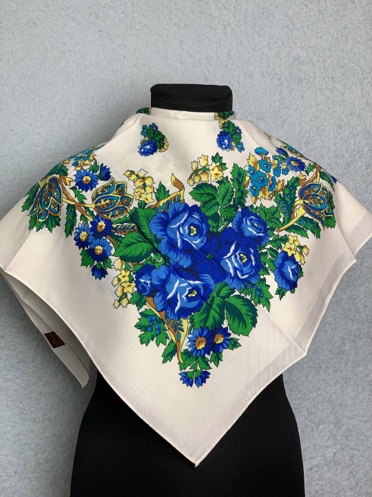 Платок шерстяной Синие розы Белый (29439608)