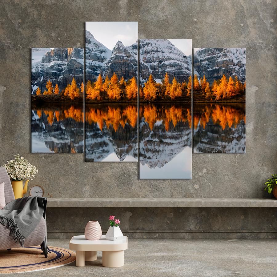 Картина природа Золотые лиственницы под снежными горами 129x90 см (A1120-4)