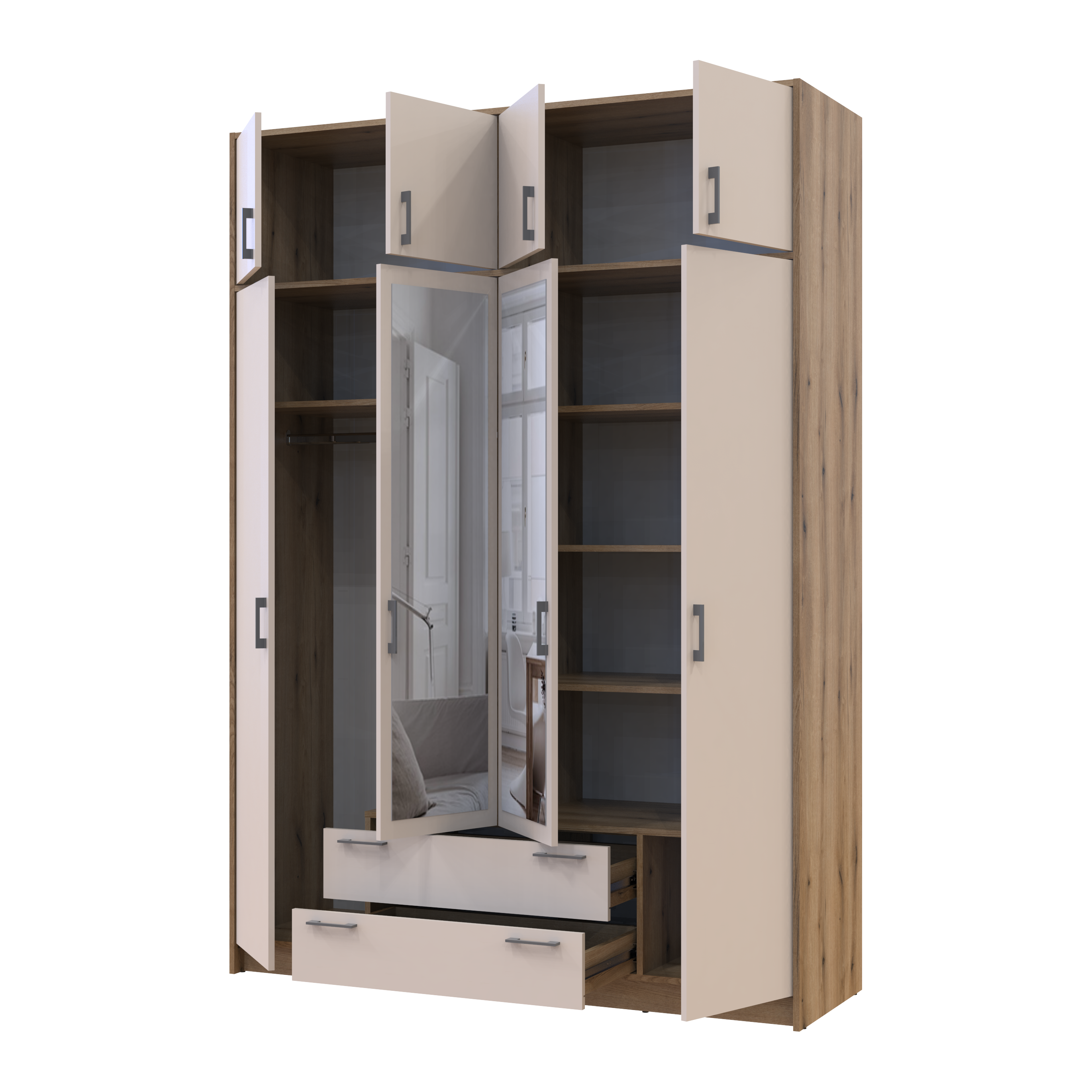 Шкаф для одежды с зеркалом и антресолей Ронди 4 ДСП 160х52х236 см Дуб Артизан/Кашемир (80737831)