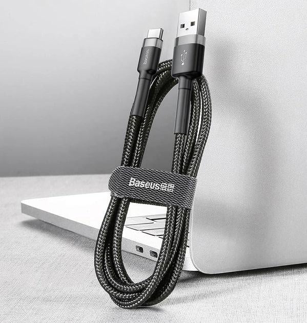 Кабель для швидкого заряджання BASEUS Cafule Cable USB для Type-C Quick Charge 3,0 3 A 1 м Black/Grey (CATKLF-BG1) - фото 3 Кабель для швидкого заряджання BASEUS Cafule Cable USB для Type-C Quick Charge 3,0 3 A 1 м Black/Grey (CATKLF-BG1) - фото 3