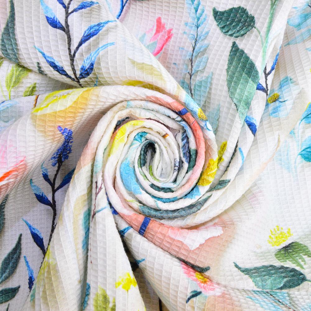 Ткань вафельная Пике 260 гр/м2 хлопок натуральный 240 см Цветы (27418)