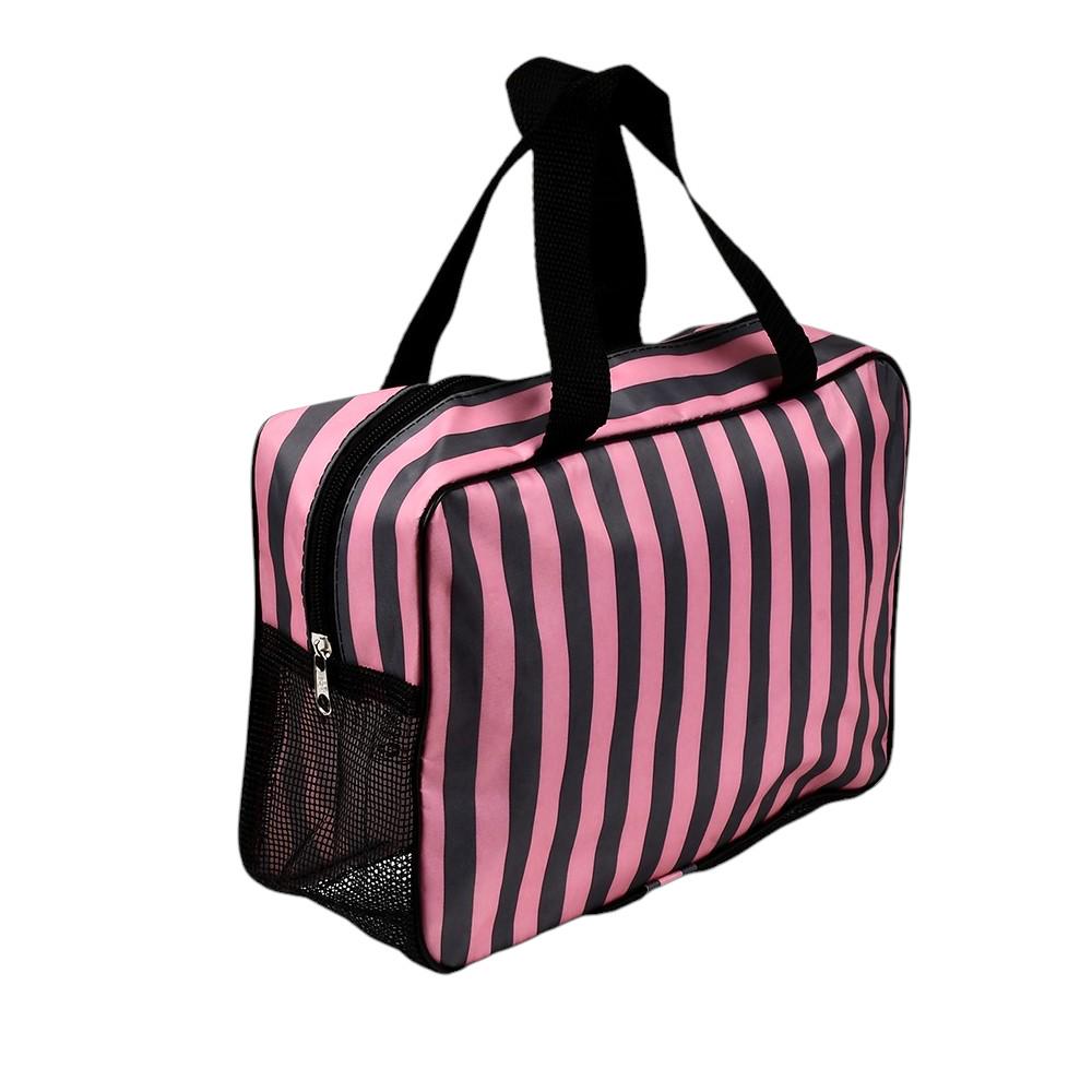 Косметичка дорожная Stenson Stripes полиэстеровая с 2 ручками 1 отделение 26х18х9,5 см Розово-черный (R33381)