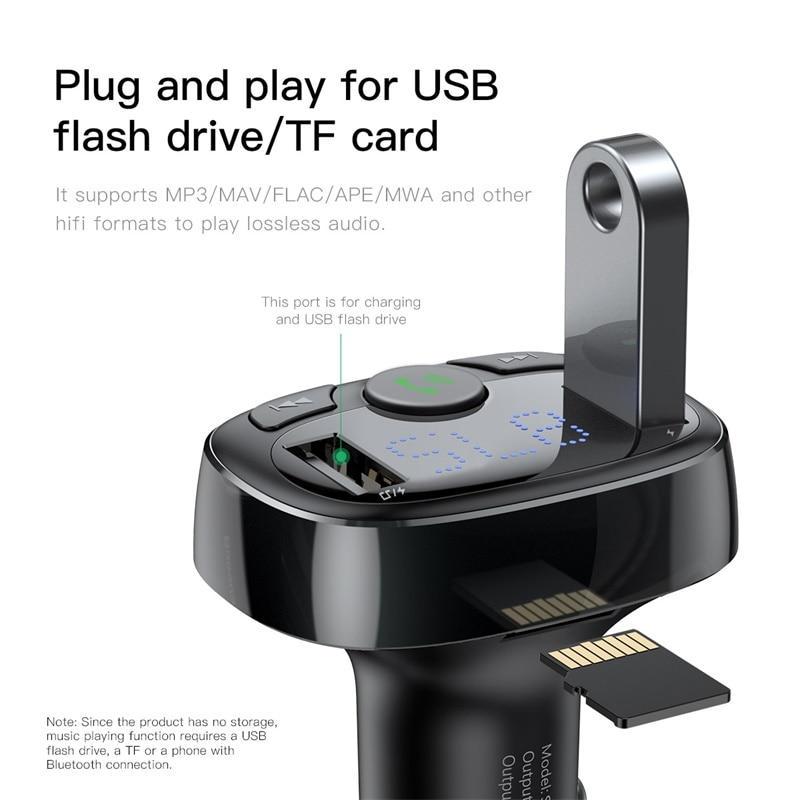 FM трансмиттер модулятор Baseus S-09A T-Typed Bluetooth c функцией зарядки Черный - фото 5