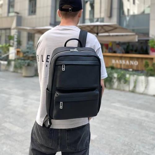 Мужской рюкзак Tiding Bag на одно отделение из натуральной кожи Черный (SB-133863)