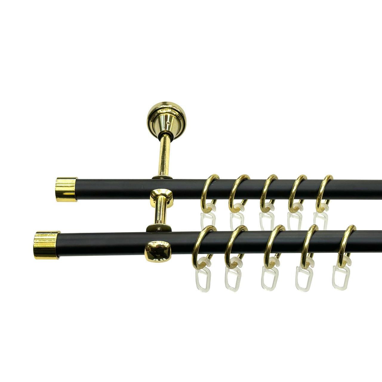 Карниз трубчастий дворядний Orvit Заглушка 16/16 мм 300 см Чорний/Золотий (000-7698) - фото 1