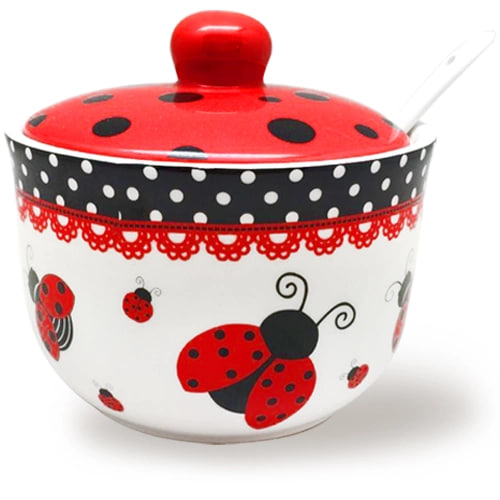 Цукорниця з ложкою SNT Квітковий розпис d 11 см h 7,5 см 450 мл (2242-17/1)