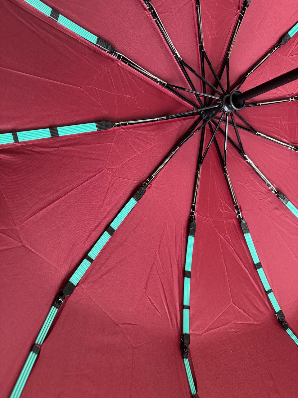 Зонтик автоматический женский Bellissimo 12 спиц 6 сегментов Бордовый с розовой каймой (654) - фото 6