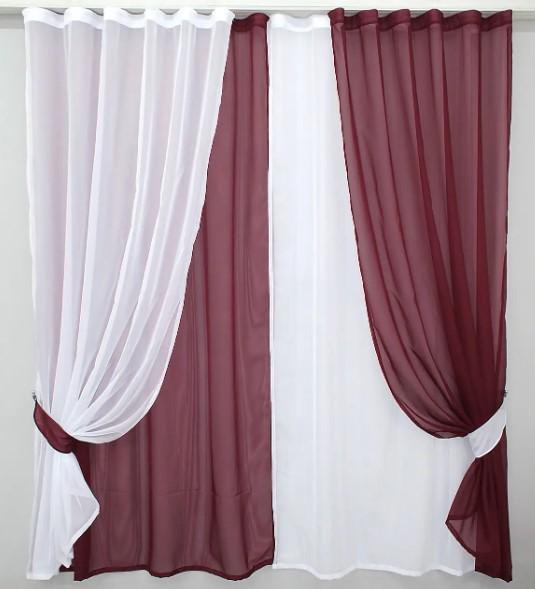 Шторки с подвязками шифон 4х2,5 м Бордовый/Белый (010дк)