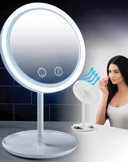 Настільний косметичне дзеркало з LED підсвічуванням і вентилятором Beauty Breeze Mirror білий