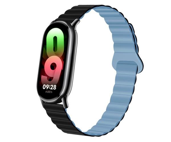 Ремешок Silicone Magnetic для Xiaomi Mi Smart Band 9​​ Черный с голубым