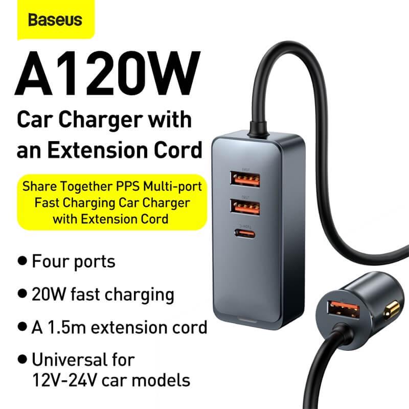 Автомобильное зарядное устройство Baseus Share Together PPS multi-port Fast charging car charger with cord CCBT-B0G (49b14cf4) - фото 7