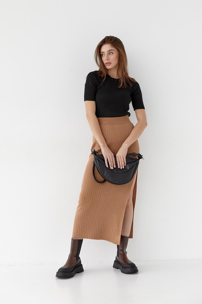 Юбка миди в рубчик M Коричневый (0199) - фото 2