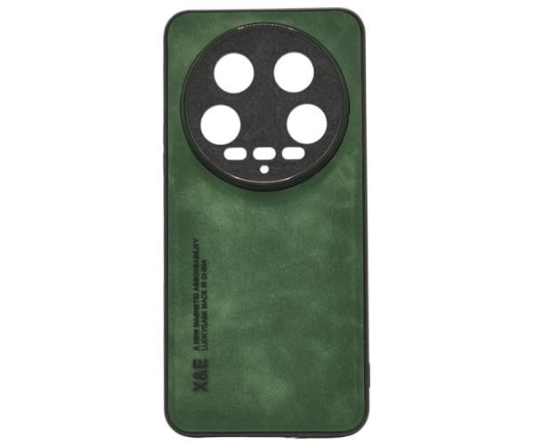 Кожаный чехол - накладка X&E для Xiaomi 14 Ultra с металлической вставкой Зеленый