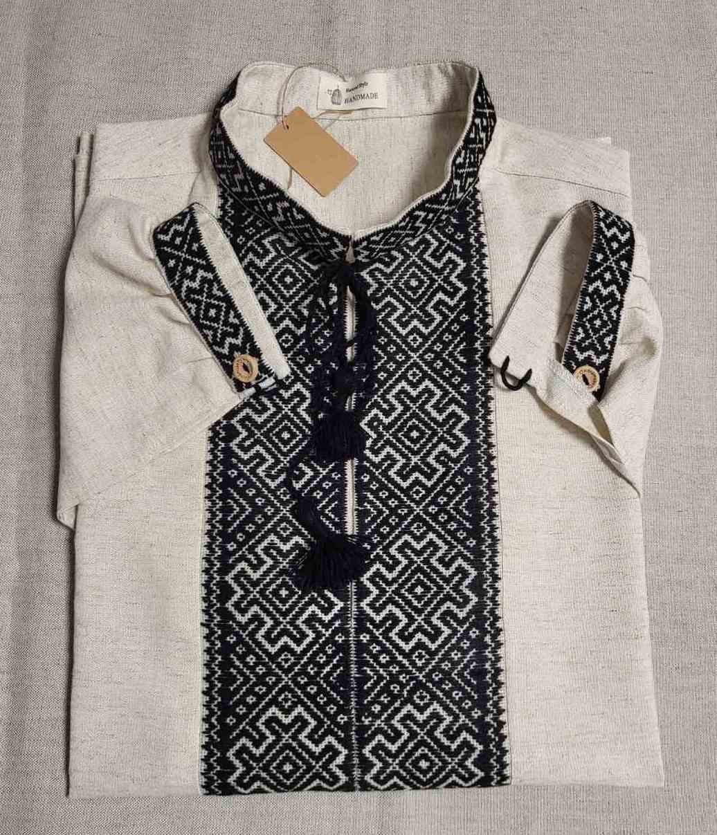 Вишиванка чоловіча Повсякденна ручної роботи на домотканому полотні Сірий