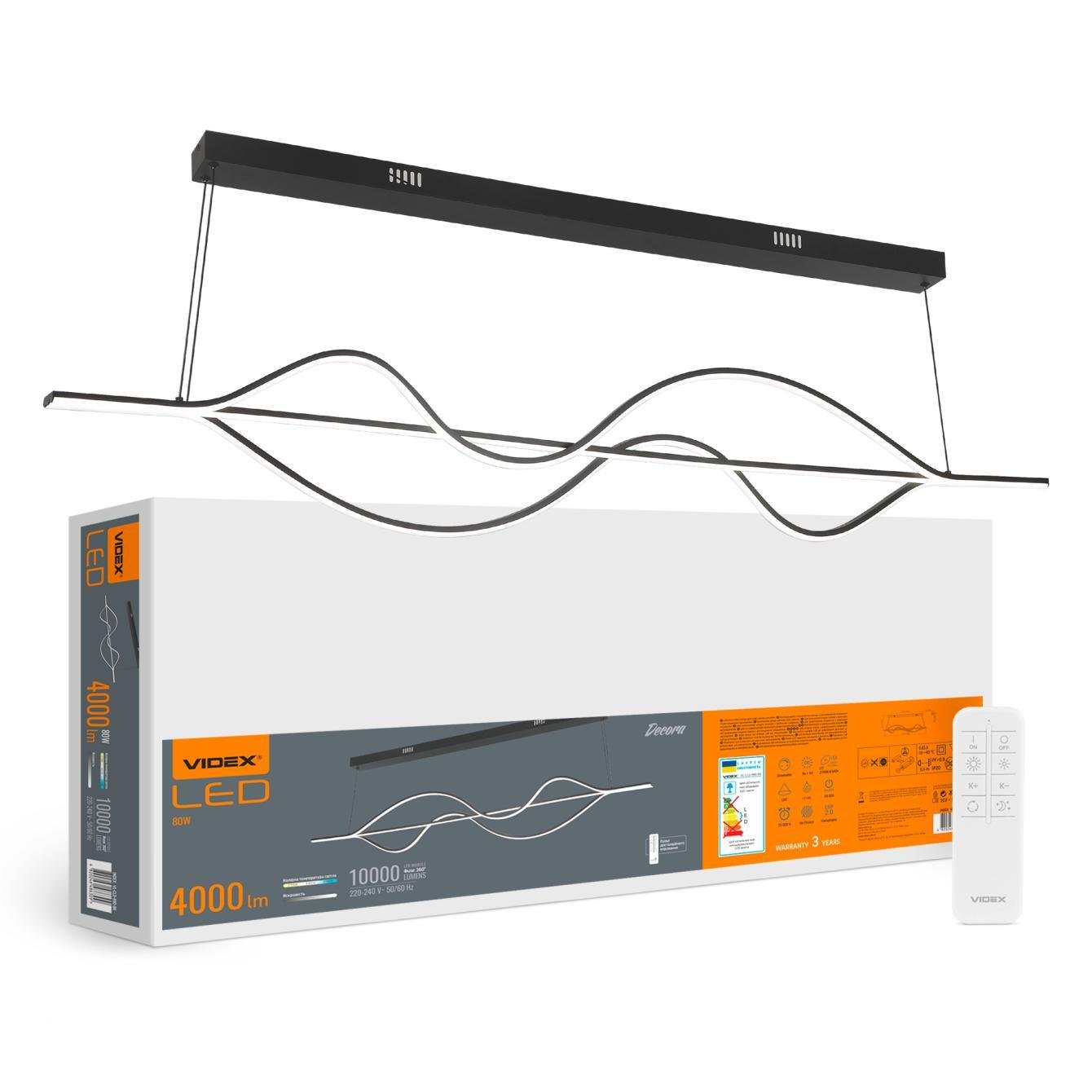 Смарт-світильник світлодіодний підвісний Videx DECORA 80W VL-CLD-990-BK (00000054802)