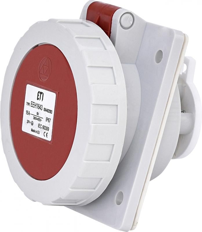 Силовая розетка ETI EEH-1643 3P+PE 16А 400 В встроенная IP67 Красный (4482083)