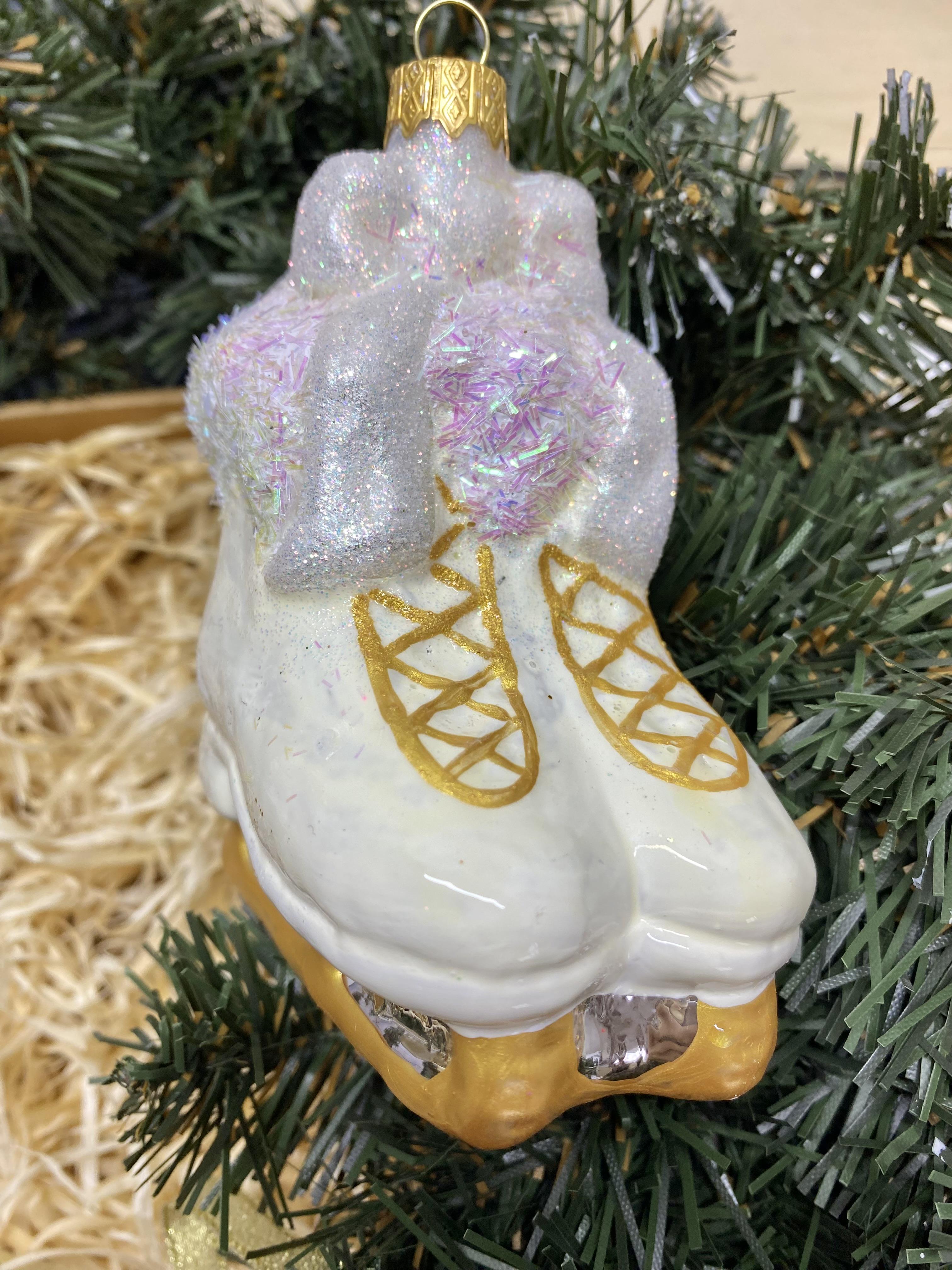 Украшение на елку стеклянное Коньки 10х7 см Белый (F-196-1)