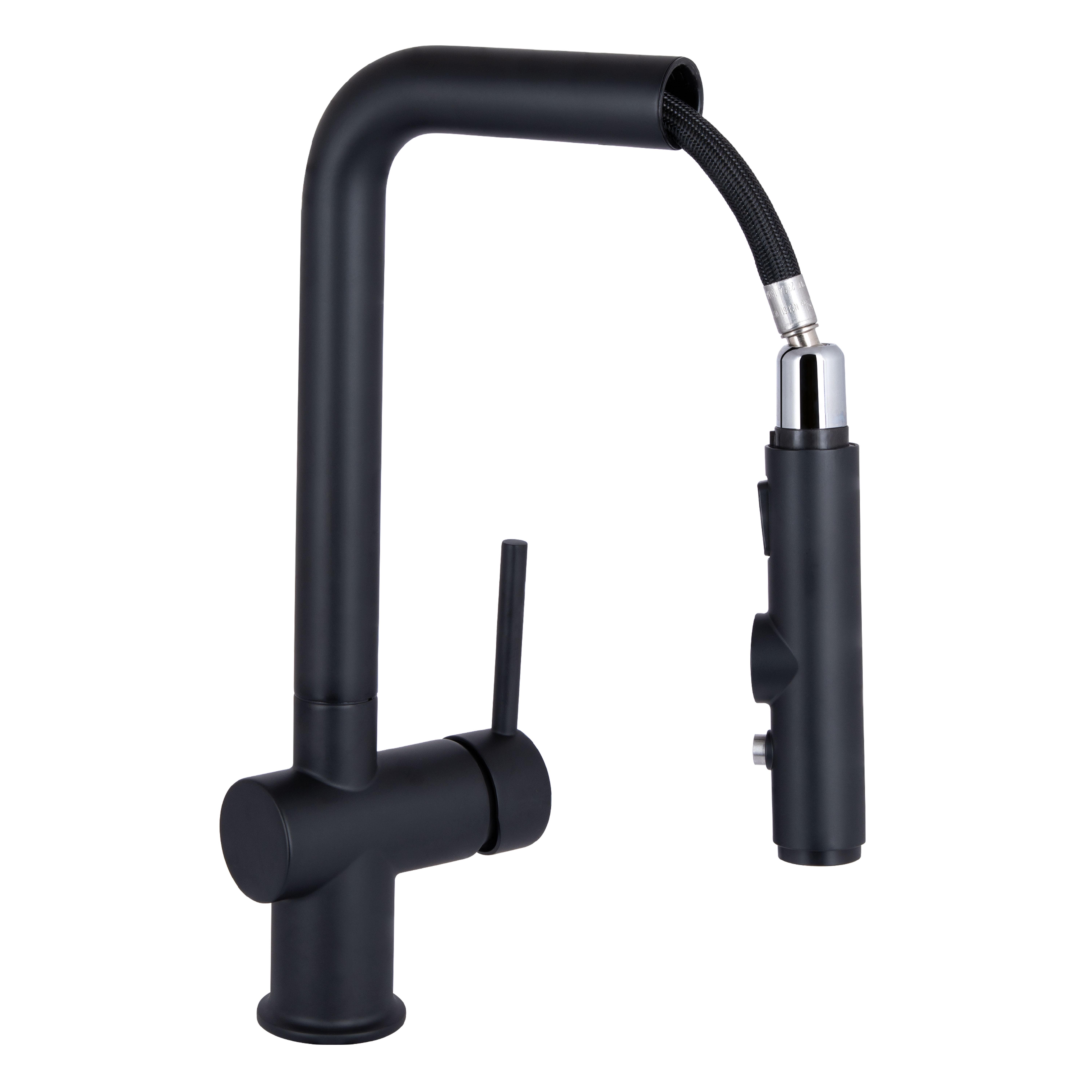 Смеситель для кухни Qtap Rozcesti с выдвижным изливом с подключением для питьевой воды Black matt (QTROZ367BLM45943)