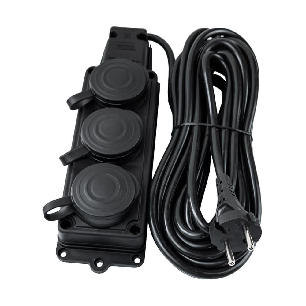 Подовжувач тримісний Violux каучук без заземлення IP44 7 м Чорний (933072)