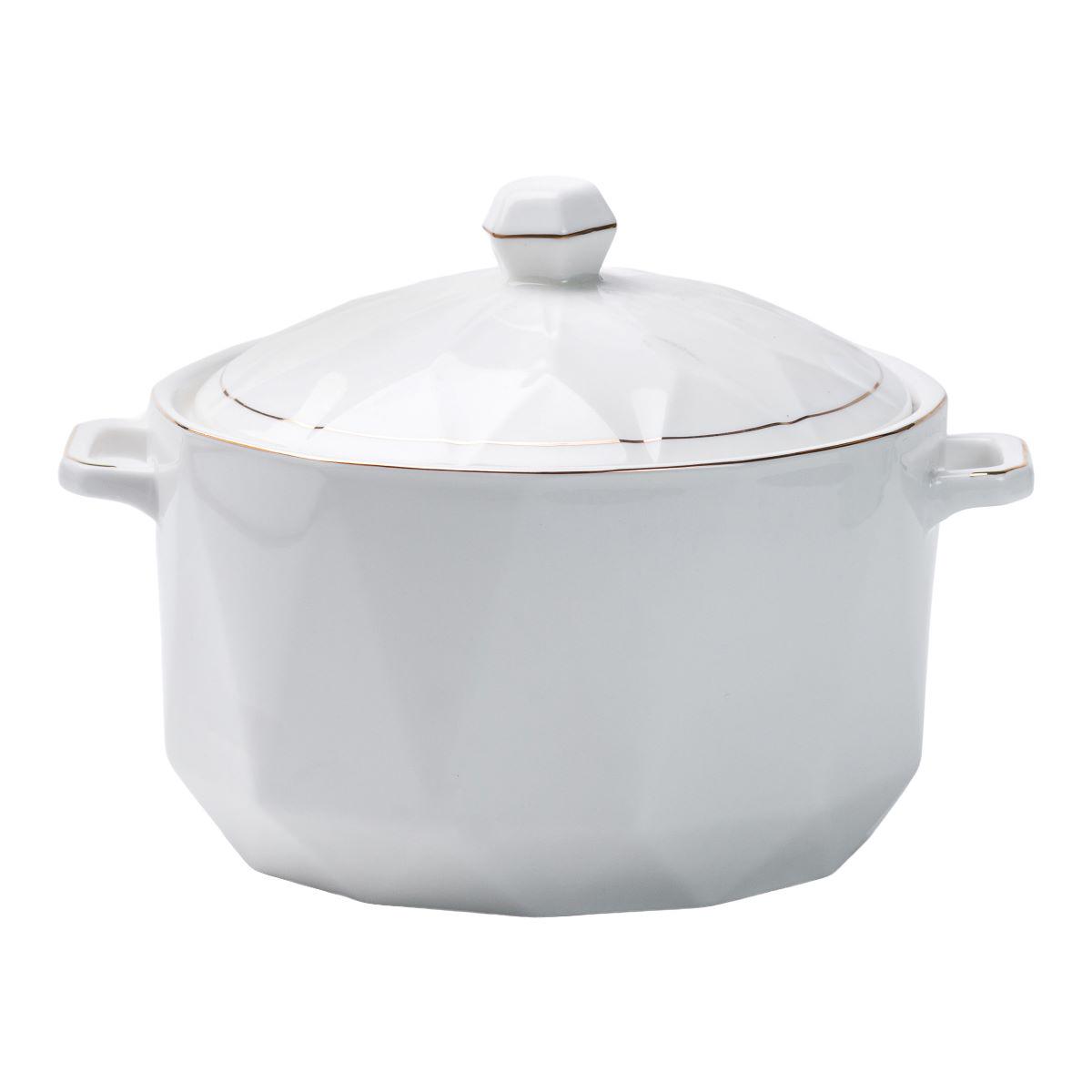 Супница керамическая с крышкой и ручками 2,2 л Белый (4739) - фото 3