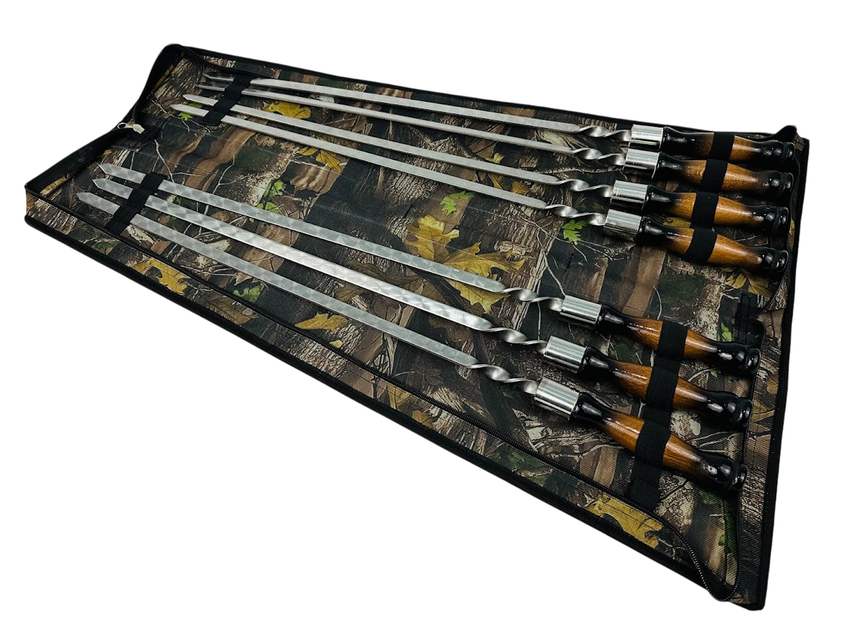 Набор шампуров комбинированный Премиум 7 предметов для пикника из нержавеющей стали в чехле 65 см Черно-коричневый (124-10-NB-2282)