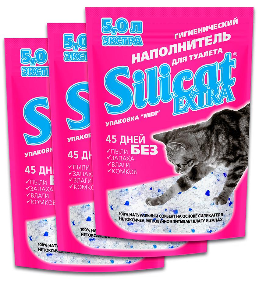 Наповнювач для котячого туалету Silicat Extra силікагелевий 5,0 л x 3 шт. 15 л