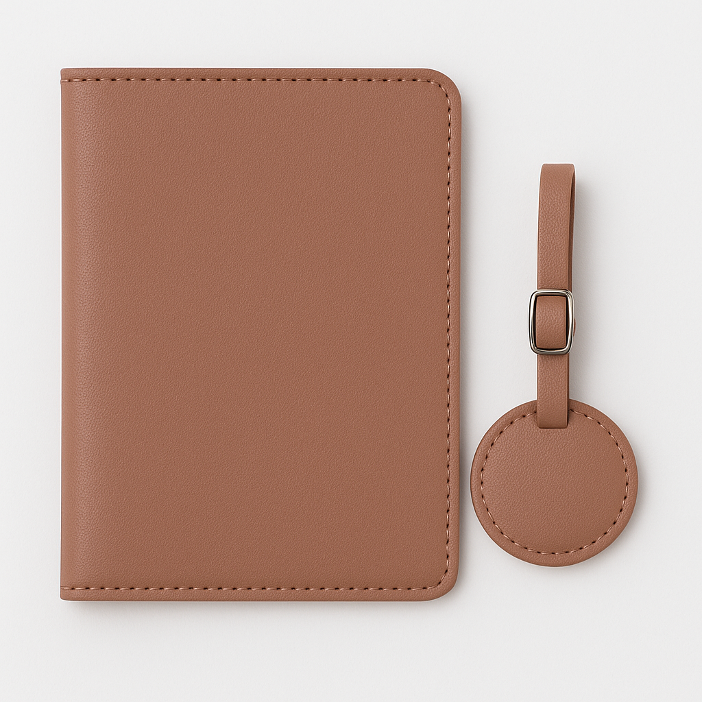 Набір аксесуарів для подорожі Stenson R32262 обкладинка на паспорт з багажною біркою 14,5х11 см Пудрово-коричневий (9f6aa772)