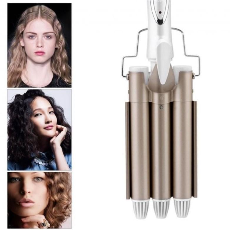 Плойка щипці для волосся потрійна хвиляста Geemy Gm-1988 три хвилі 3 хвилі Золотисто-білий (311) - фото 10 Плойка щипці для волосся потрійна хвиляста Geemy Gm-1988 три хвилі 3 хвилі Золотисто-білий (311) - фото 10