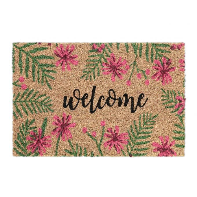 Коврик для обуви с цветочным мотивом Relaxdays кокосовое волокно противоскользящий ПВХ для дома 60x40 см