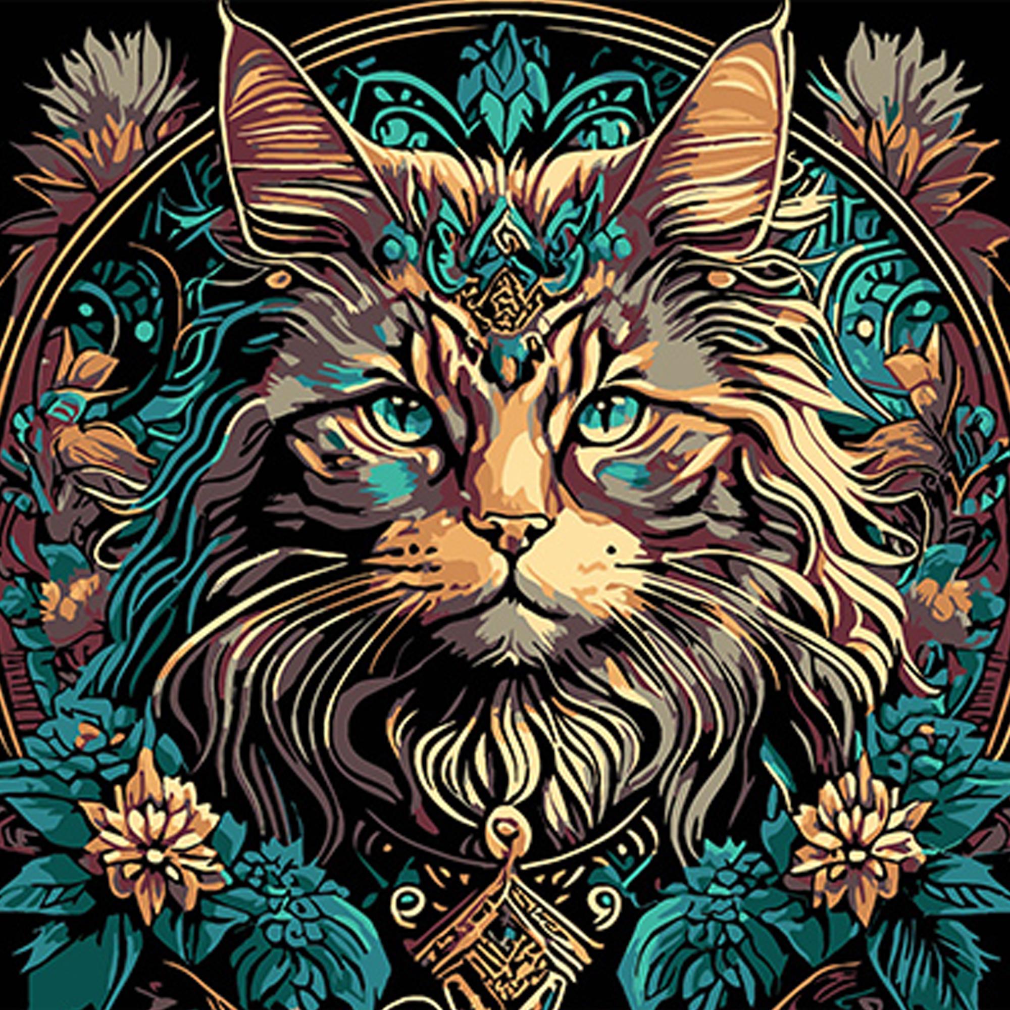 Картина за номерами Strateg Преміум Магія кота та квітів на чорному фоні 30x30 см (SH3030-7)