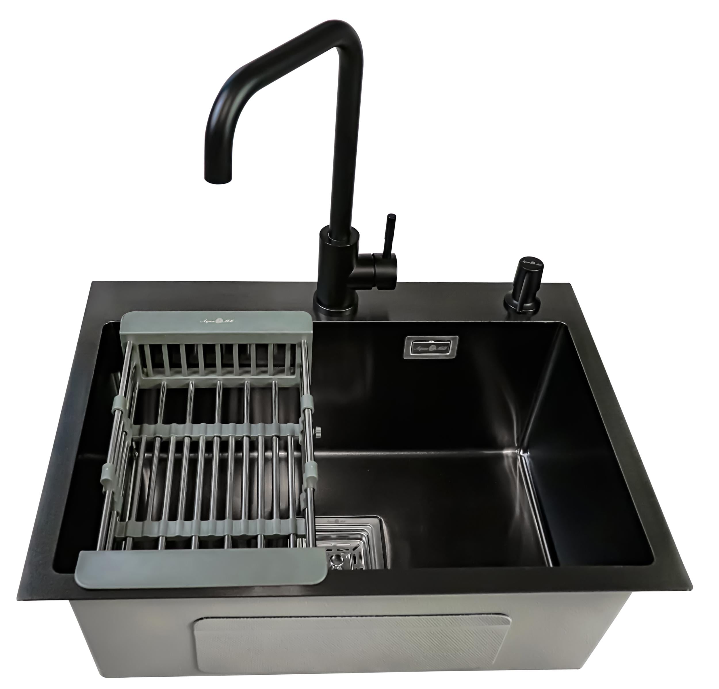 Мойка Aquamill 5843 из нержавеющей стали/PVD покрытием + смеситель/дозатор/решетка Черный (5843bkv)