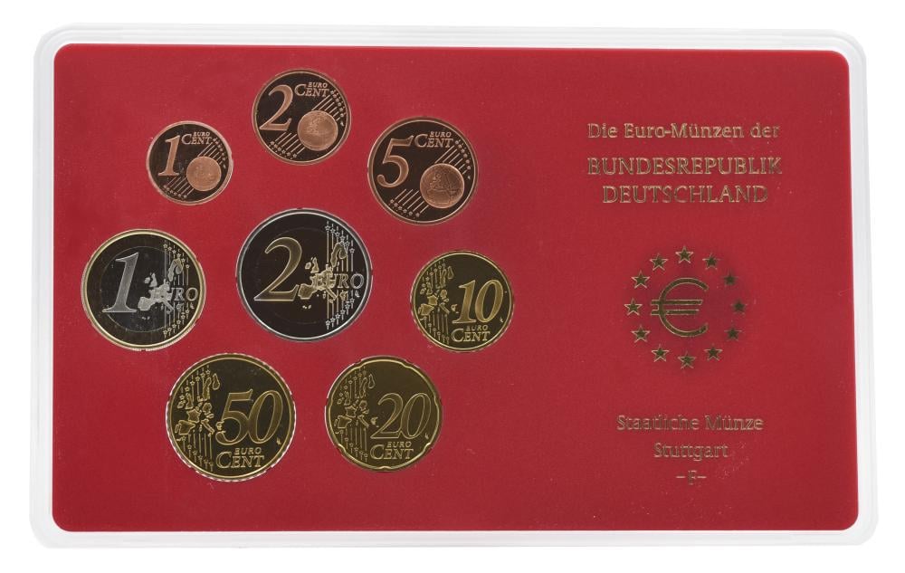 Коллекционные монеты Германия набор из 8 монет евро 2003 UNC F 1/2/5/10/20/50 евроцентов 1/2 евро в сувенирной упаковке (М22721)