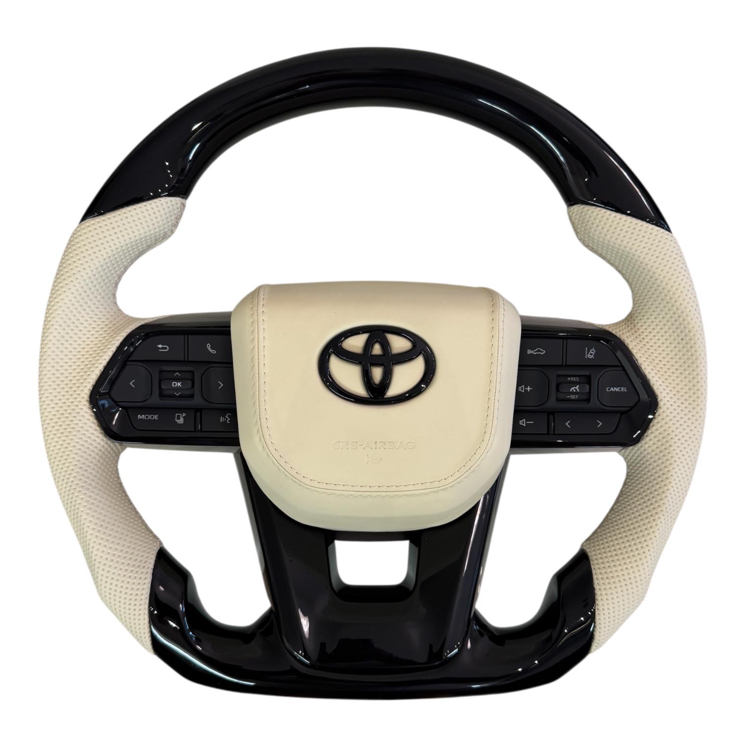 Кермо для Toyota Land Cruiser 100/Prado 120 в сборі зі скошеним низом подушка зі шкіри Чорний глянець/Бежевий (29504802)