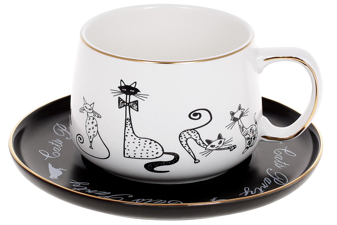 Чашка фарфоровая с блюдцем BonaDi Cat's Party (498-187)