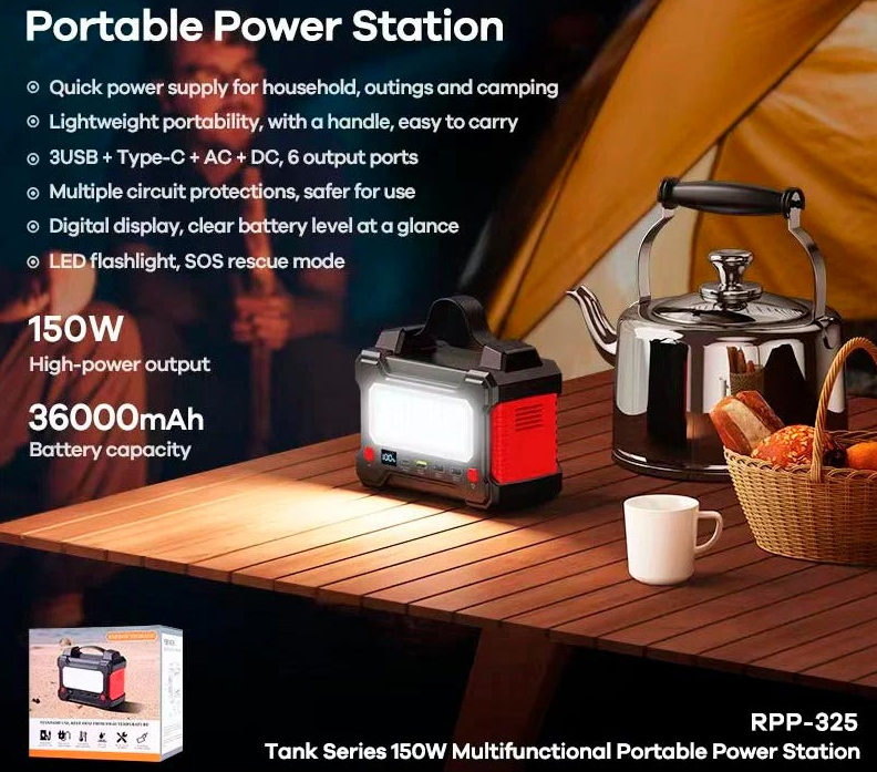 Портативна електростанція Remax Tank Series 150W Power Station RPP-325 36000 mAh 3USB Type-C DC/AC (554018) - фото 3