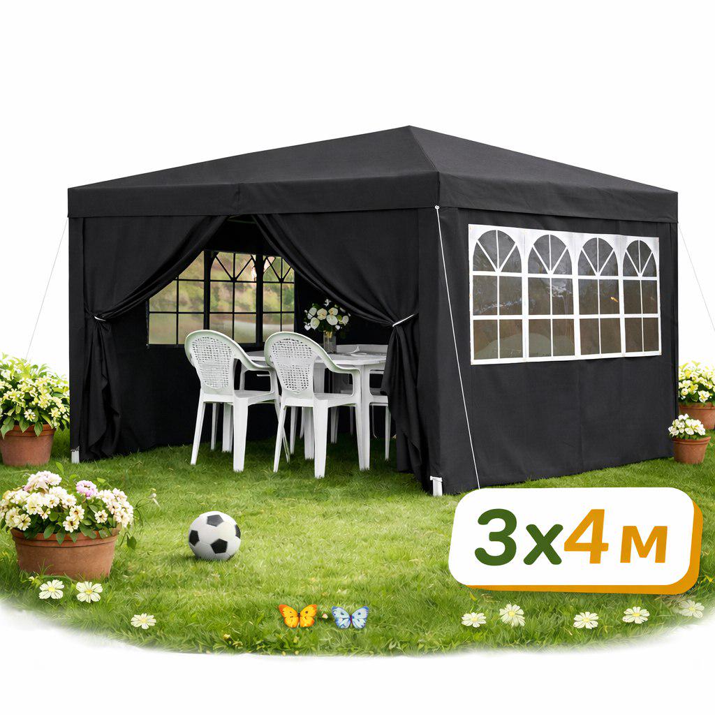 Садовый павильон Gordon 3х4х2,5 м 4 стены с окнами и защитой UV 50+ Графитовый (32145332)