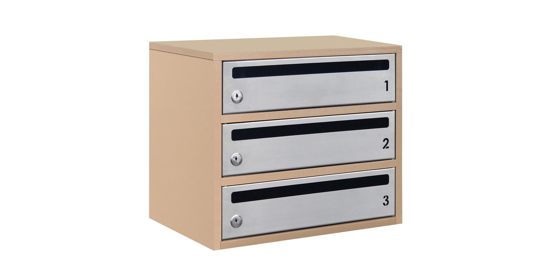 Почтовый ящик Галиндустрия E2-F многосекционный на 3 квартиры с дверцей из нержавеющей стали Бежевый (132-119-000006734)